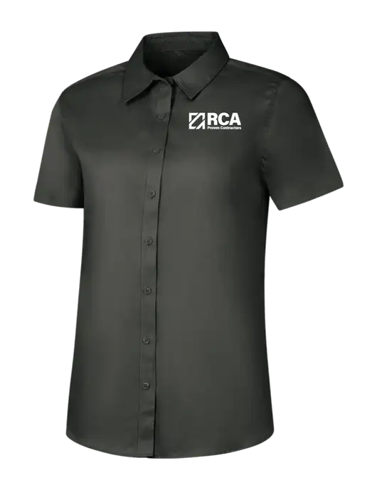 Womens Dark Grey Short Sleeve Superpro React Twill Shirt w/RCA Logo