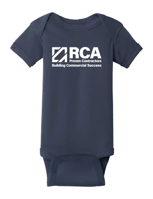 Rabbit Skins Navy Infant Short Sleeve Baby Rib Bodysuit w/RCA Building Commercial Success Logo
