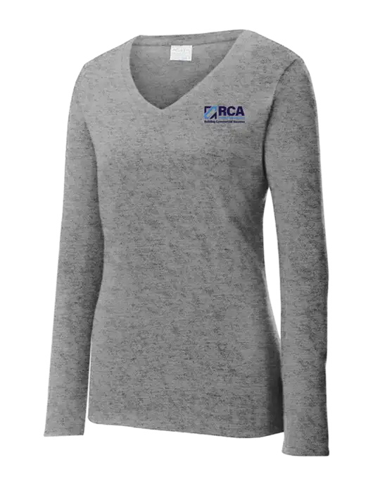 Womens  V-Neck Ring Spun Grey Heather 4.5 oz Long Sleeve T-Shirt w/RCA Building Commercial Success Logo