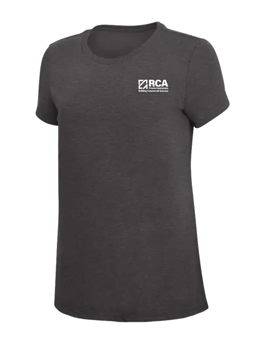 Womens Simply Soft Heather Charcoal 4.5oz  Poly/Combed Ring Spun Cotton T-Shirt w/RCA Building Commercial Success Logo