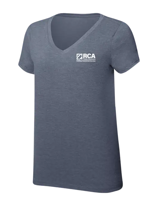 Womens Simply Soft V-Neck Navy Frost 4.5oz  Poly/Combed Ring Spun Cotton T-Shirt w/RCA Building Commercial Success Logo