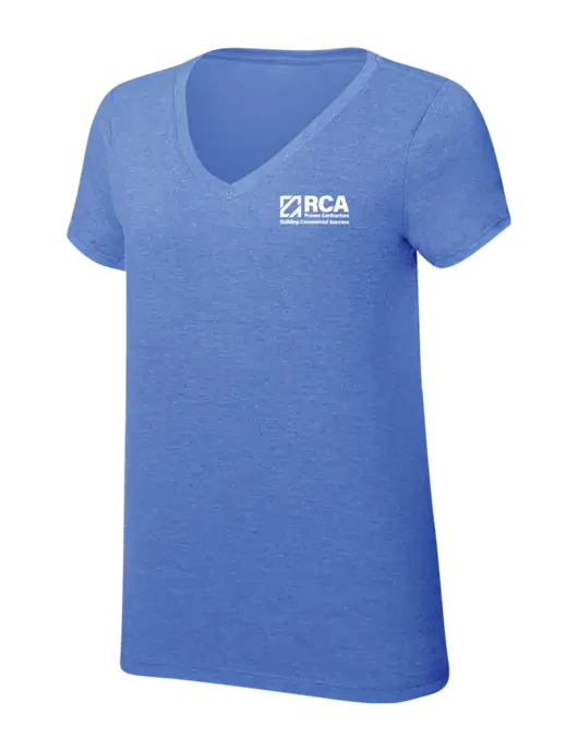 Womens Simply Soft V-Neck Royal Frost 4.5oz  Poly/Combed Ring Spun Cotton T-Shirt w/RCA Building Commercial Success Logo