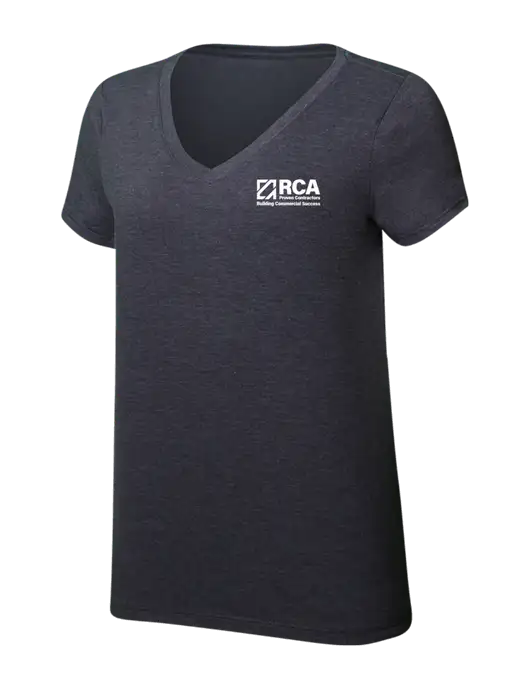 Womens Simply Soft V-Neck Heather Charcoal 4.5oz  Poly/Combed Ring Spun Cotton T-Shirt w/RCA Building Commercial Success Logo