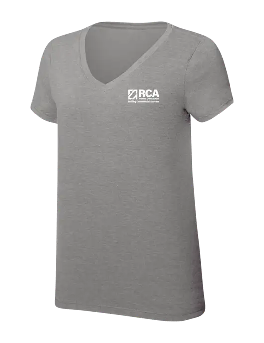 Womens Simply Soft V-Neck Grey Frost 4.5oz  Poly/Combed Ring Spun Cotton T-Shirt w/RCA Building Commercial Success Logo