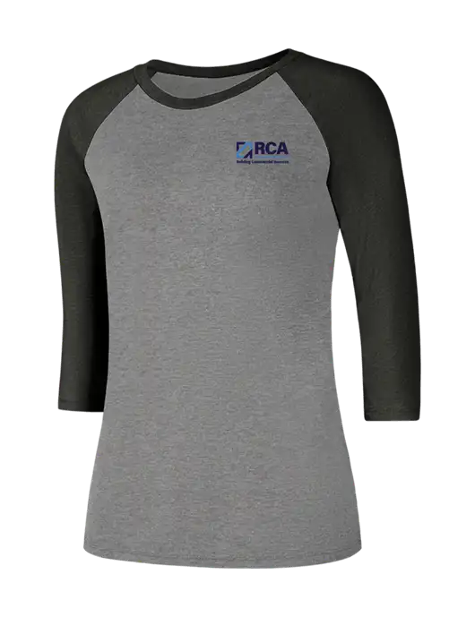 Womens Simply Soft 3/4 Sleeve Black Frost/Grey Frost Ring Spun Cotton T-Shirt w/RCA Building Commercial Success Logo