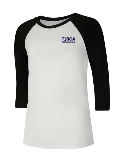Womens Simply Soft 3/4 Sleeve Black/White Ring Spun Cotton T-Shirt w/RCA Building Commercial Success Logo