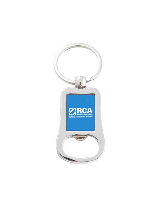 Silver & Blue Bottle Opener Keychain w/RCA Building Commercial Success Logo