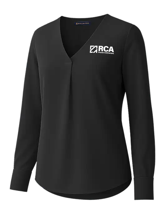 Brooks Brothers Womens Black Open-Neck Satin Blouse  w/RCA Logo