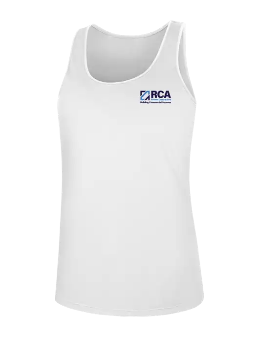 Womens White PosiCharge Competitor Racerback Tank w/RCA Building Commercial Success Logo