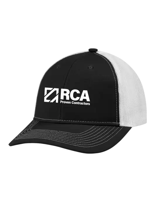Snapback Ponytail Trucker Cap Black w/White Mesh w/RCA Logo