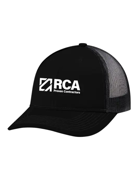 Snapback Ponytail Trucker Cap Black w/Black Mesh w/RCA Logo