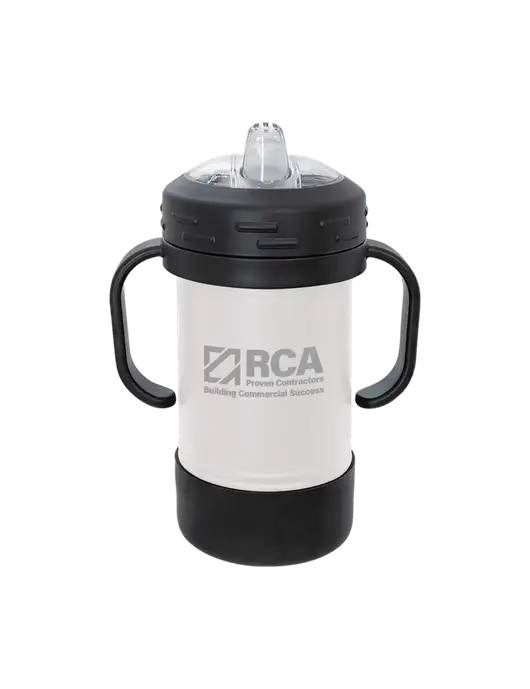 Polar Camel 10 oz Powder Coated White Sippy Cup w/RCA Building Commercial Success Logo