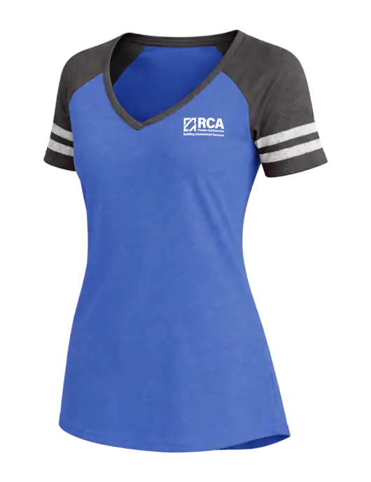 Womens Royal Heather/Charcoal Heather V-Neck Game Tee w/RCA Building Commercial Success Logo